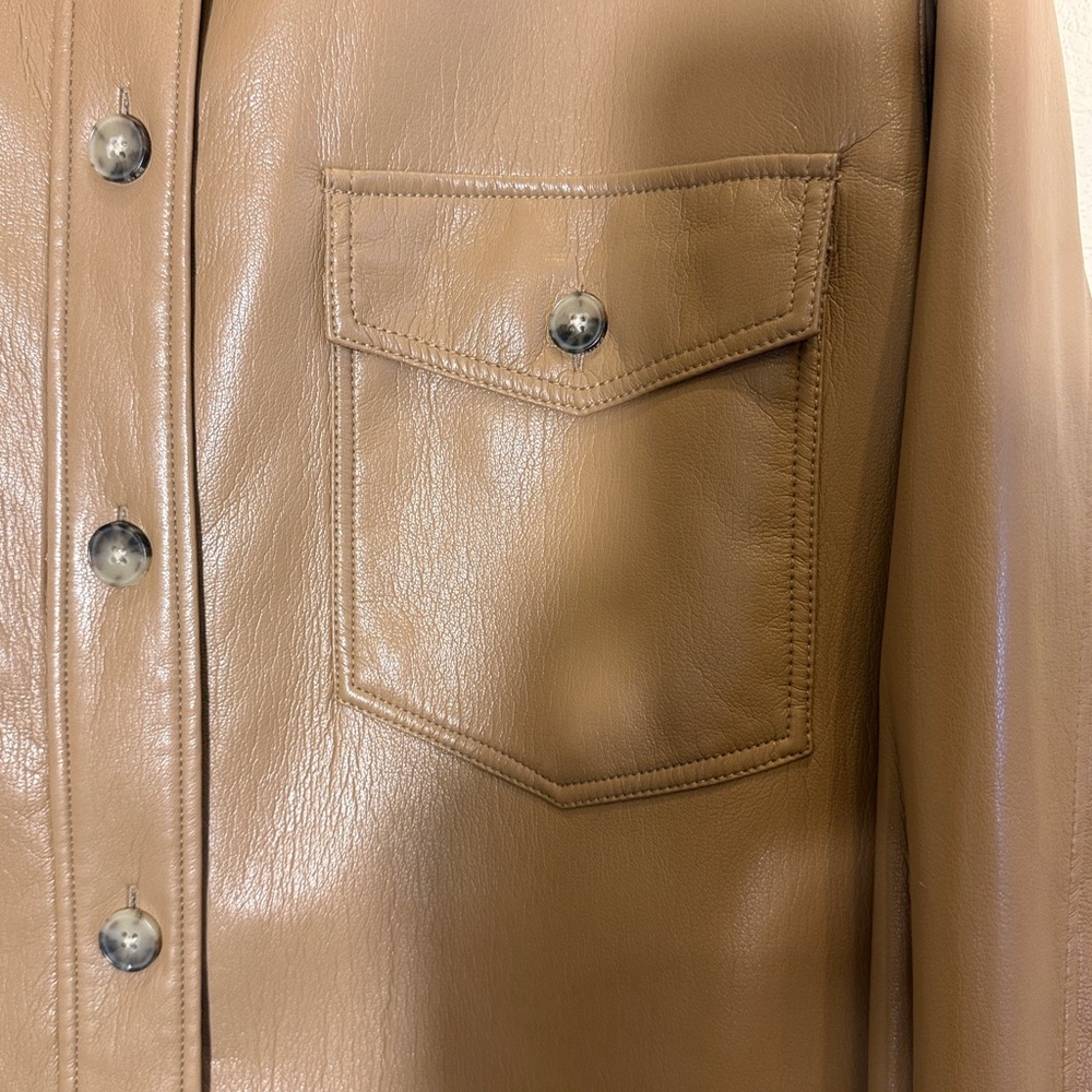 Wilfred Aritzia Women’s The Ganna Caramel Faux Leather Oversized Shacket Sz S - Picture 5 of 8